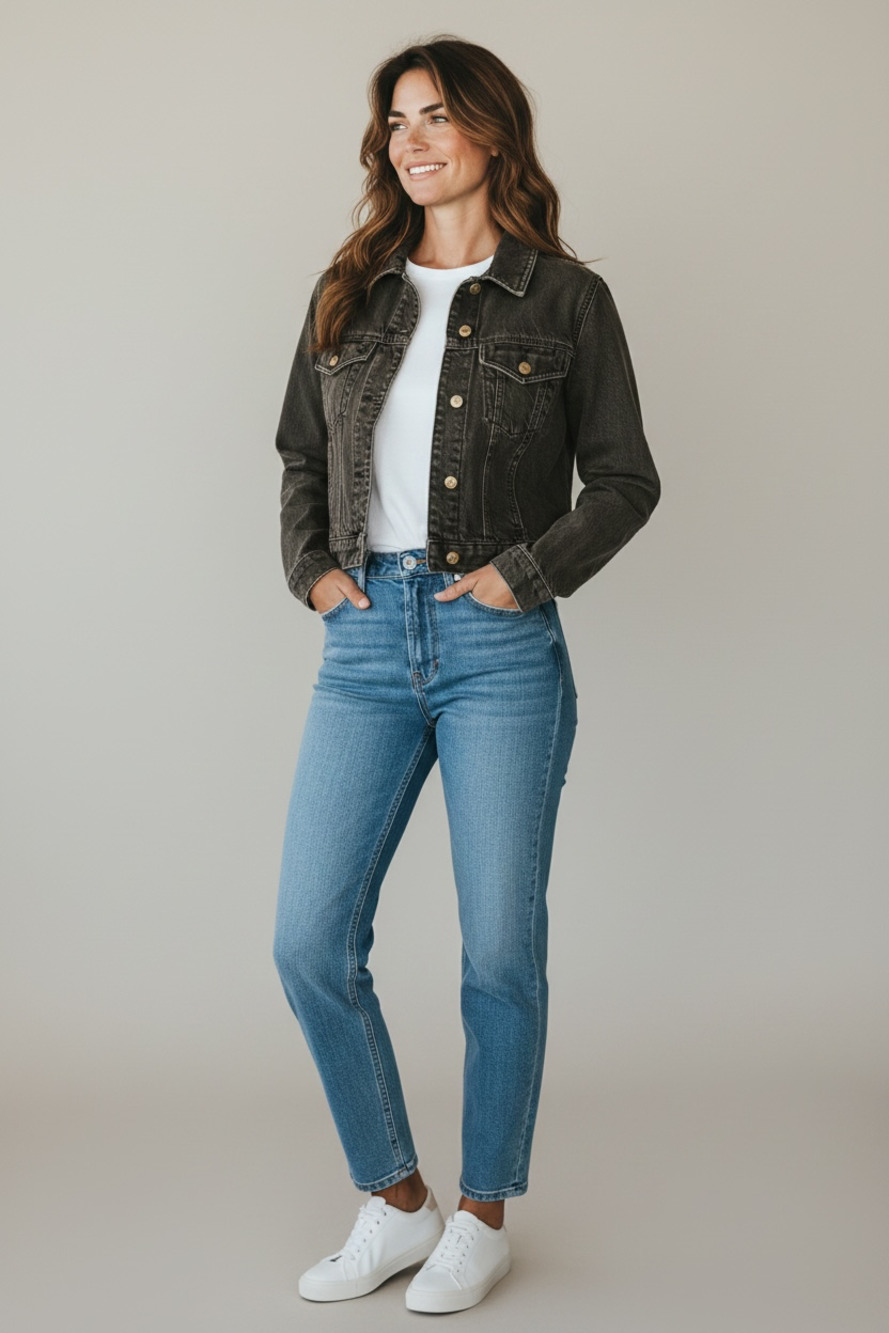 Topshop Washed Black Cropped Denim Jacket